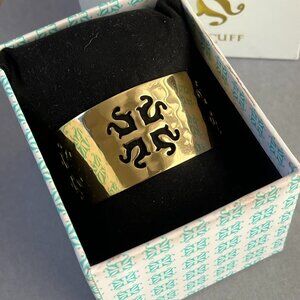 Rustic Cuff Gold Stainless Logo Cuff Bracelet NEW 1.25"